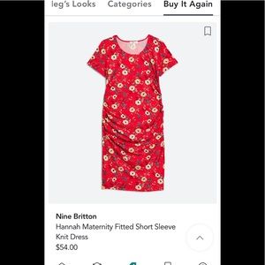 Nine Britton, Hannah maternity fitted short sleeve knit dress in red.